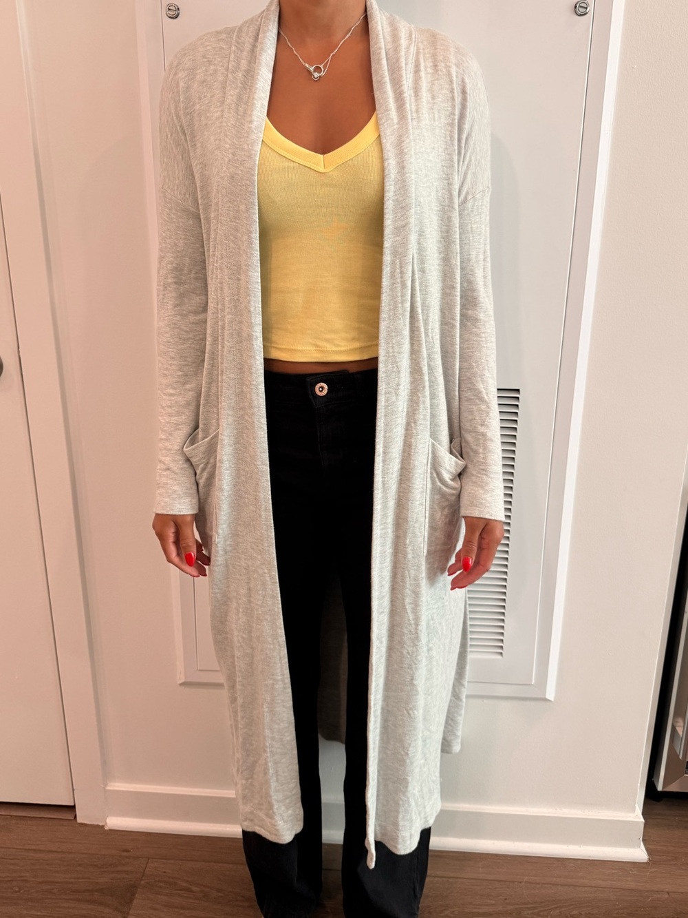 Lou & Grey Light Gray Open-Front Long Cardigan